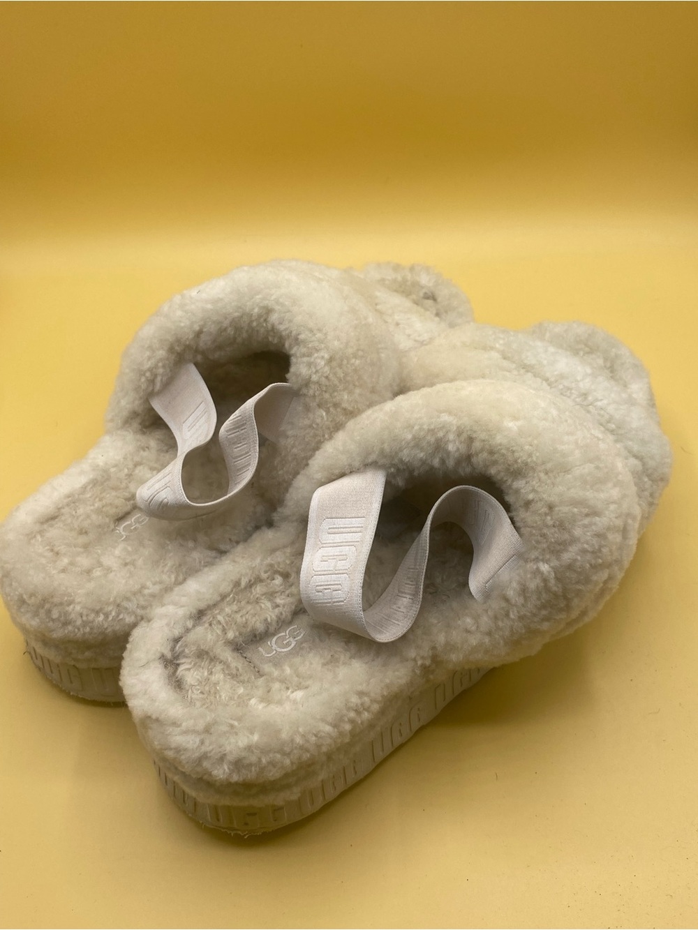 UGG Cream Shearling Double-Strap Slide Sandals - Picture 4 of 5
